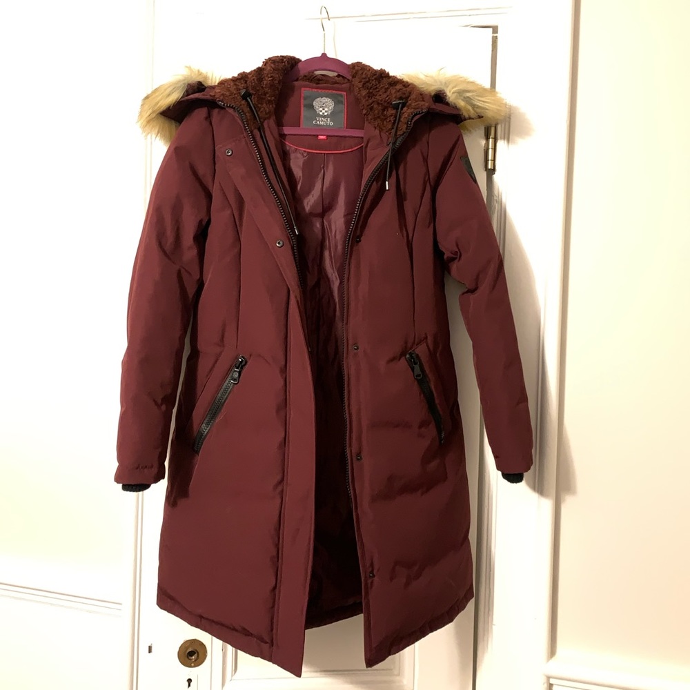 Vince Camuto Puffer with Sherpa-lined Hood, Faux Fur Trim, Trench Length (M)